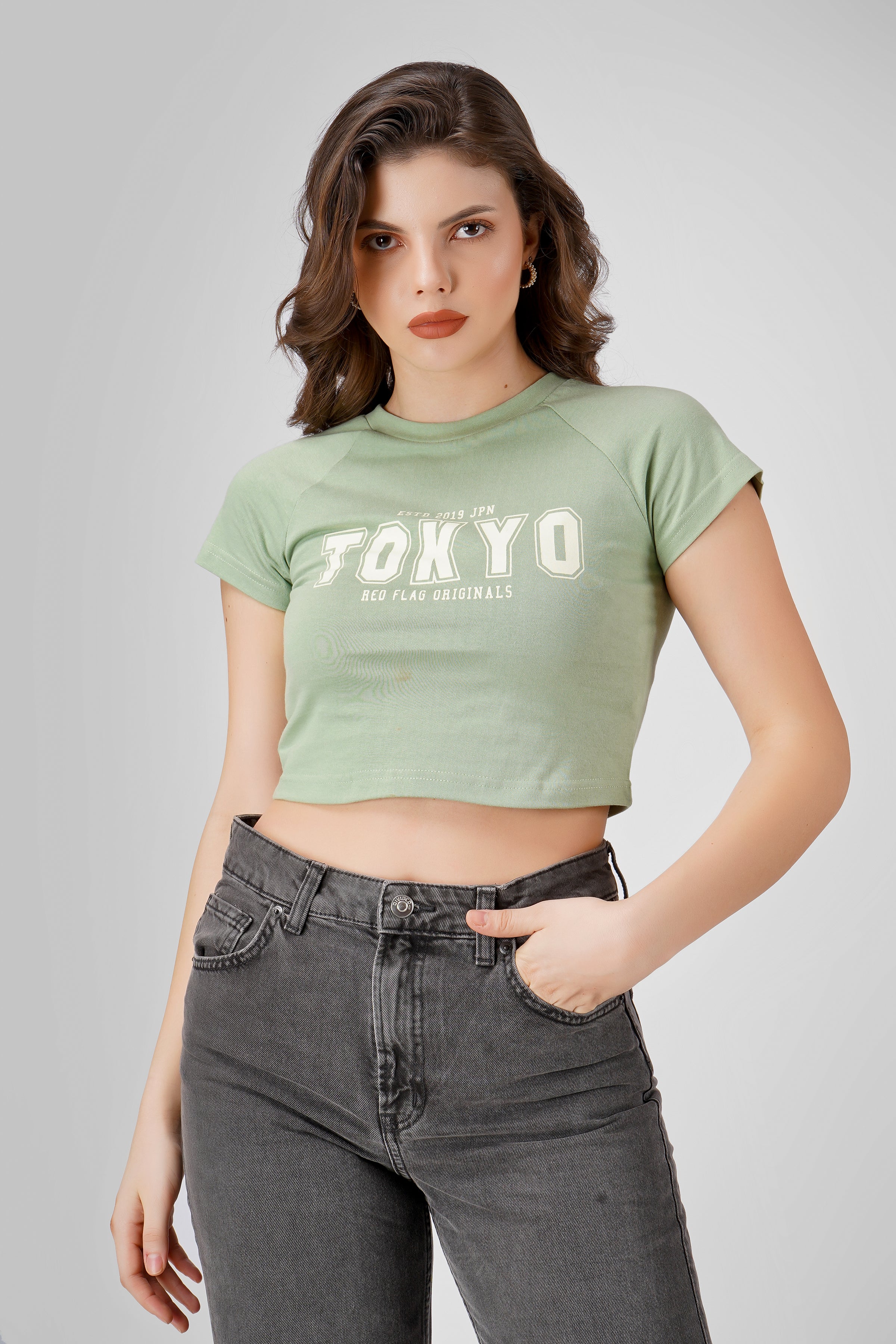 Tokyo - Crop T Shirt - Tea Green