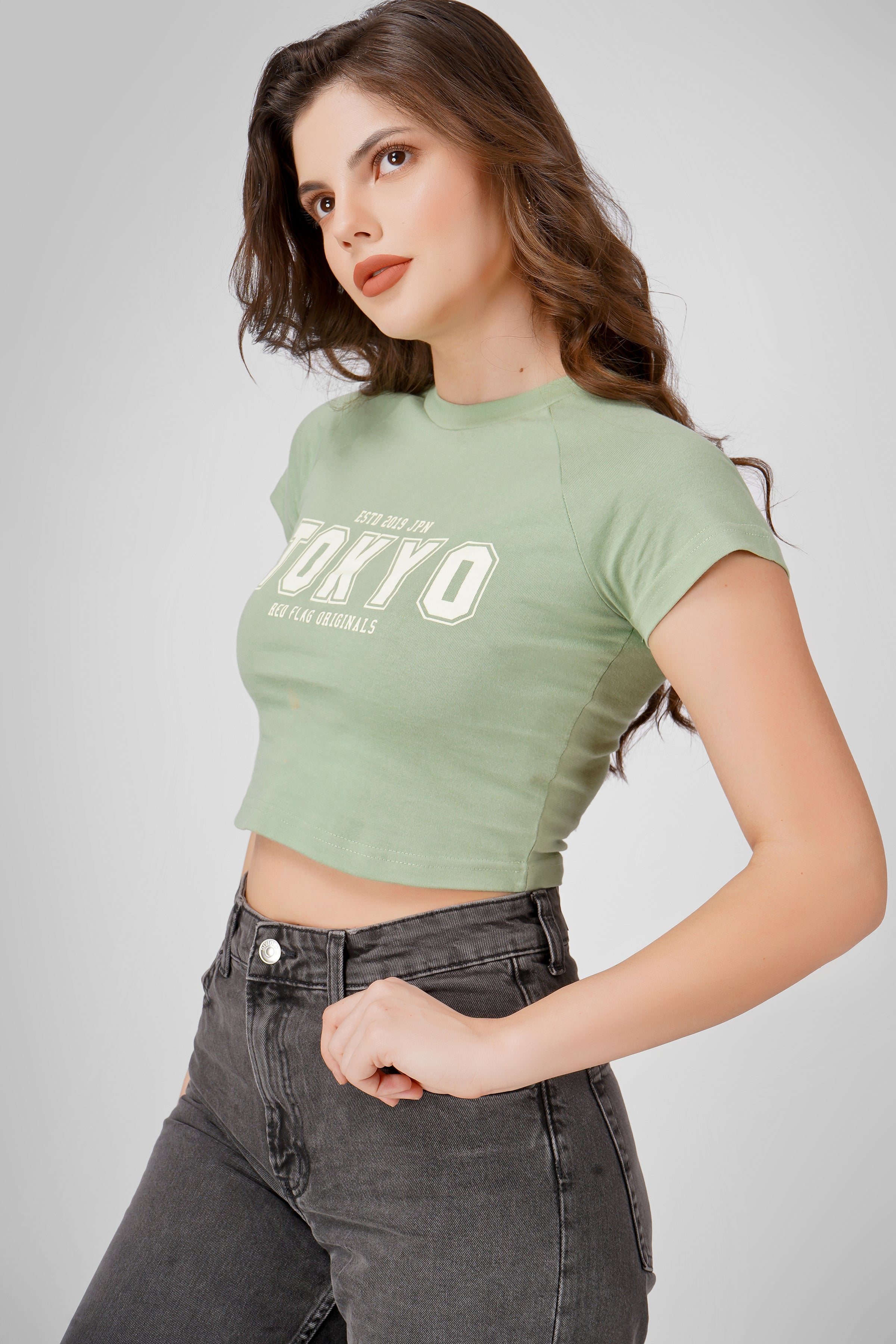 Tokyo - Crop T Shirt - Tea Green