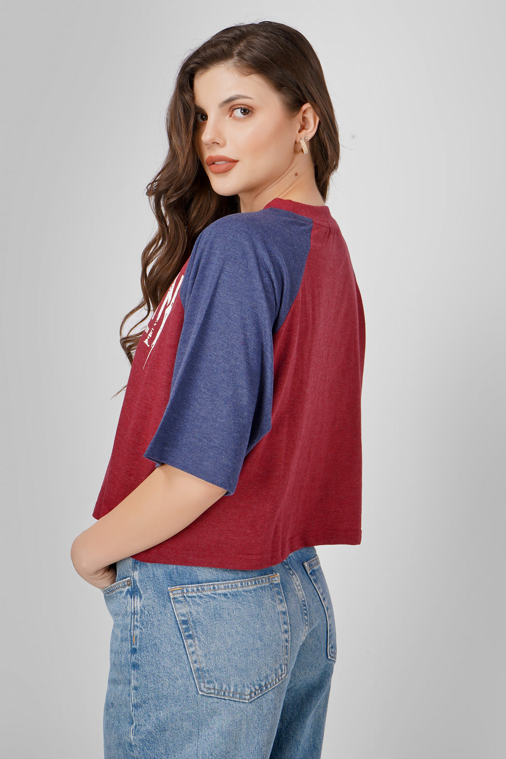 Led Zeppelin - Oversized Cropped T shirt - Maroon & Navy Blue
