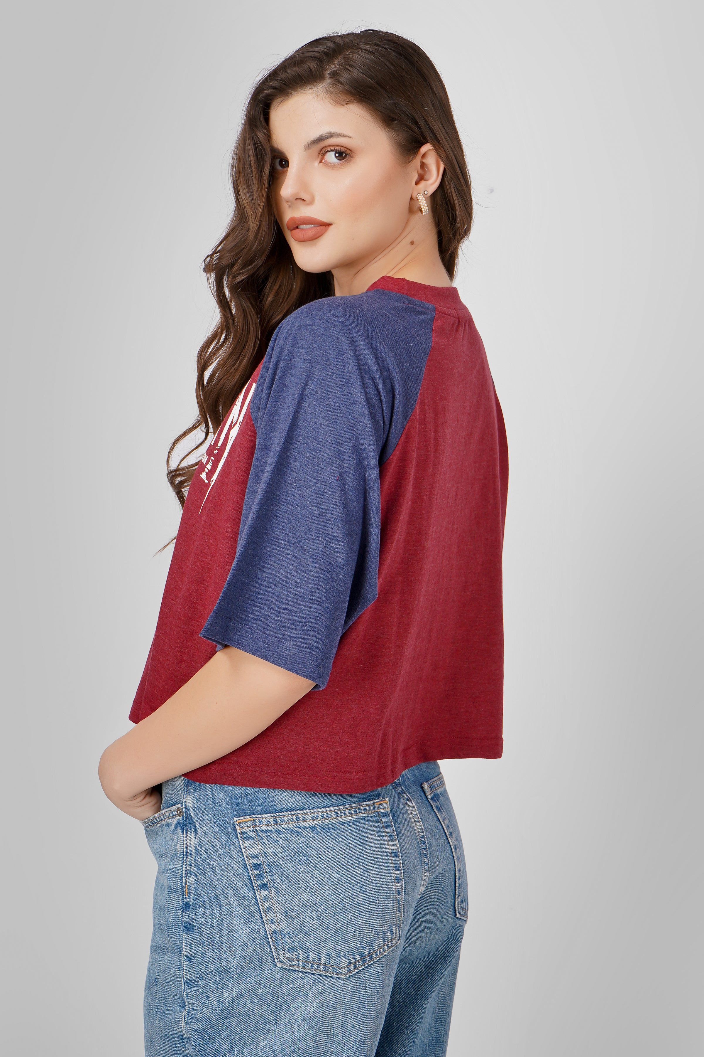 Led Zeppelin - Oversized Cropped T shirt - Maroon & Navy Blue