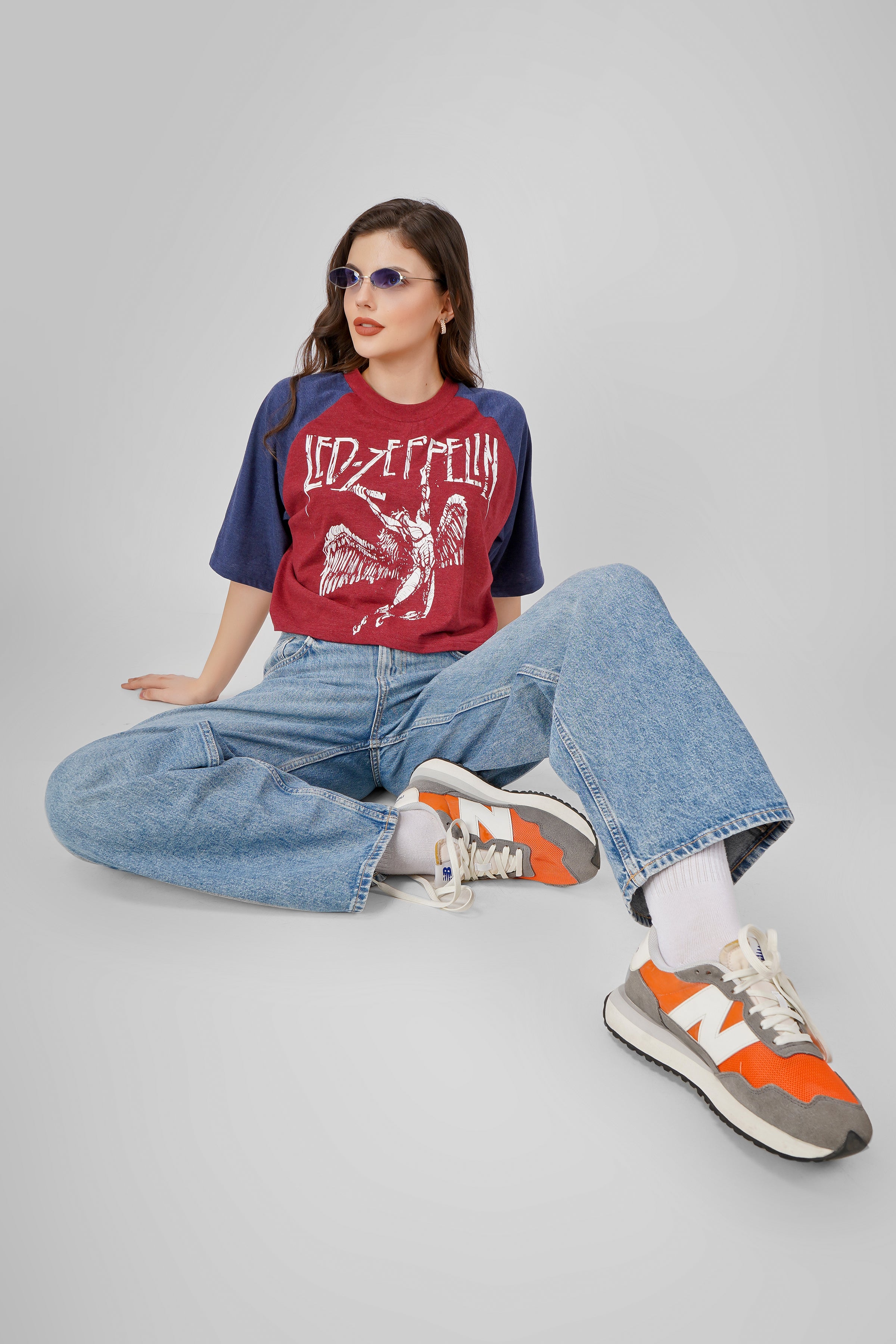 Led Zeppelin - Oversized Cropped T shirt - Maroon & Navy Blue