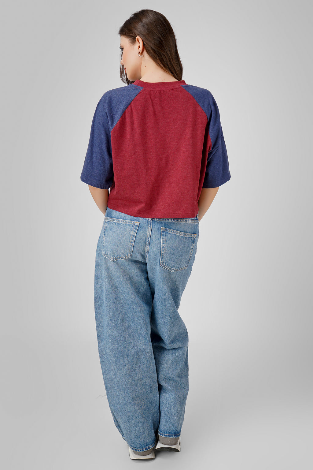 Gym Rat - Oversized Cropped T shirt - Maroon & Navy Blue