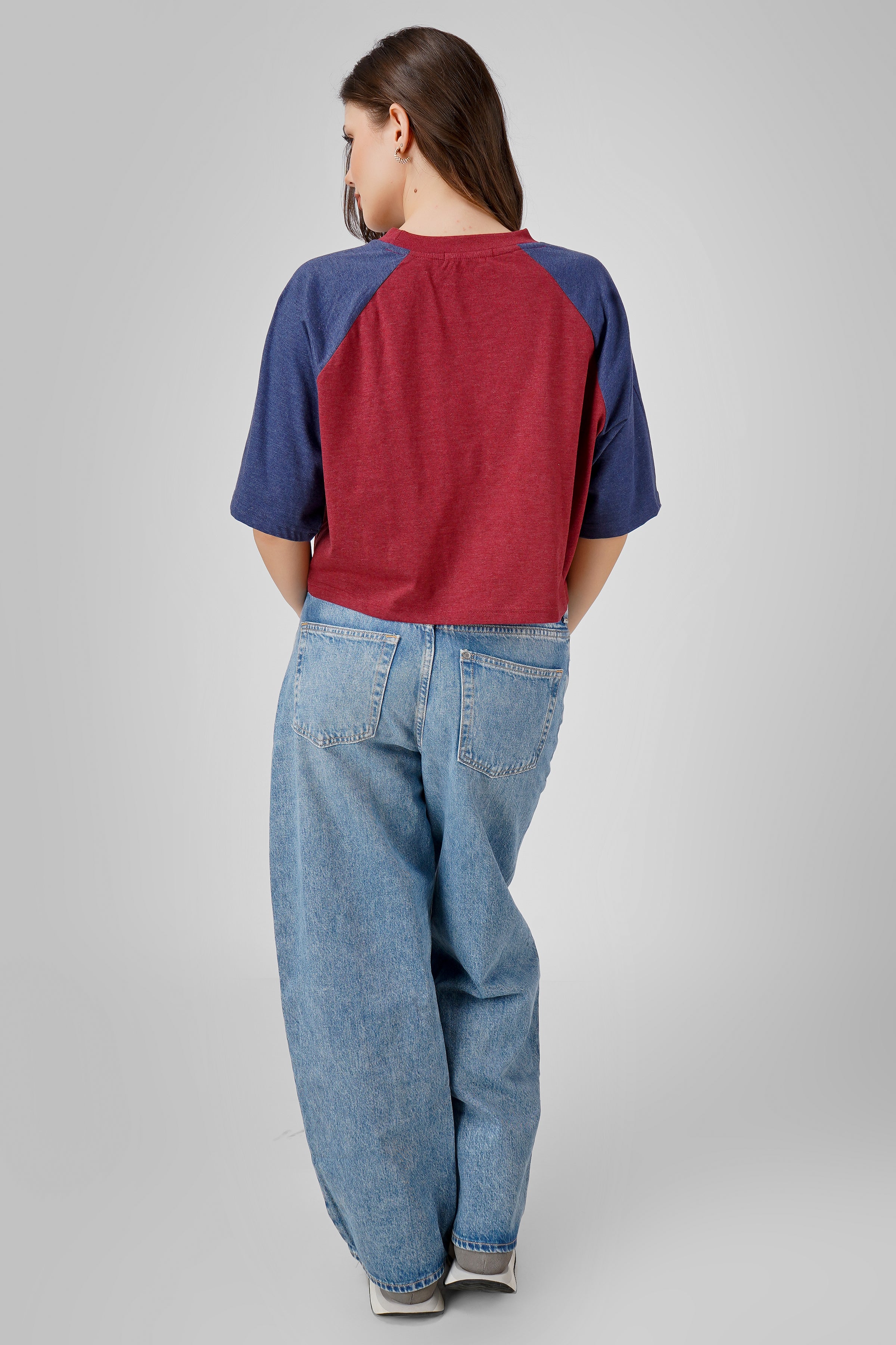 Gym Rat - Oversized Cropped T shirt - Maroon & Navy Blue