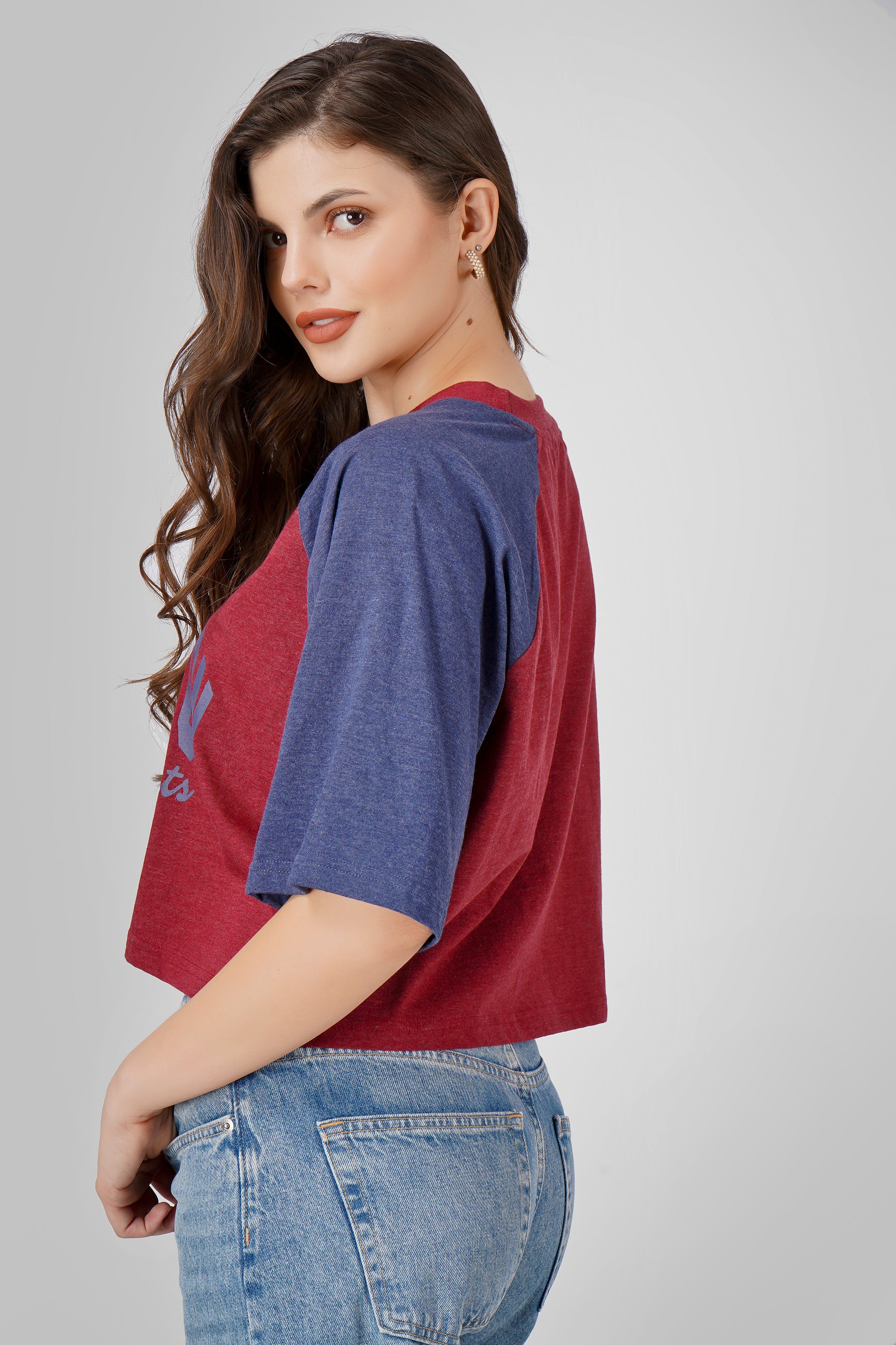 Gym Rat - Oversized Cropped T shirt - Maroon & Navy Blue