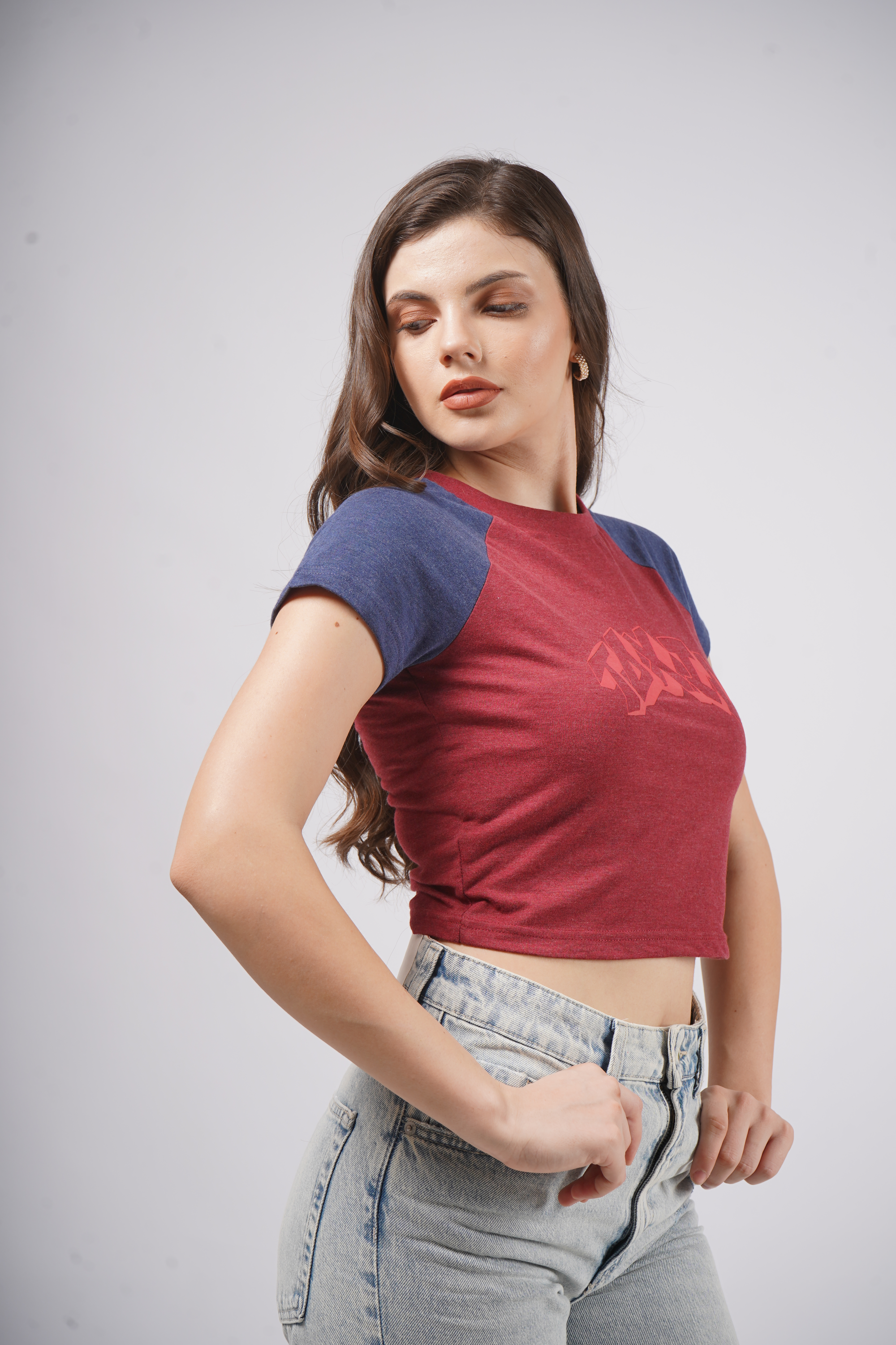 Toxic - Raglan Crop T Shirt - Maroon & Navy Blue