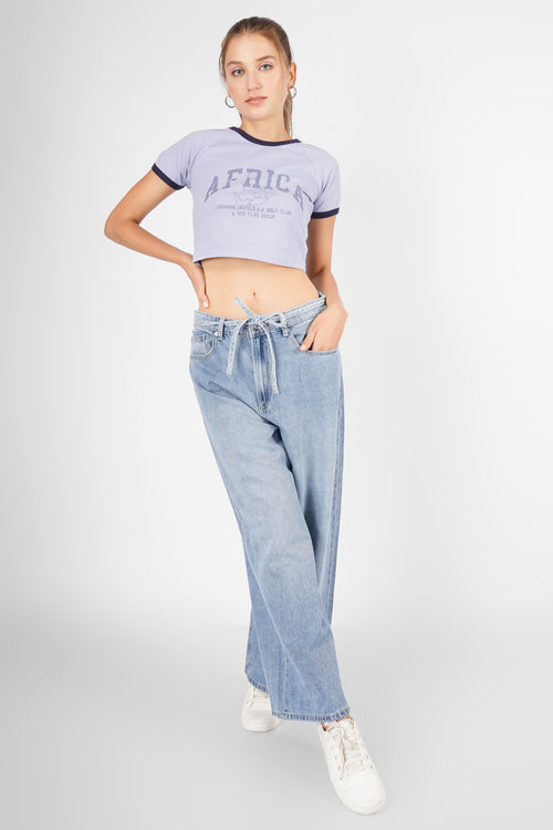 Africa - Vintage Crop T Shirt - Columbia Blue