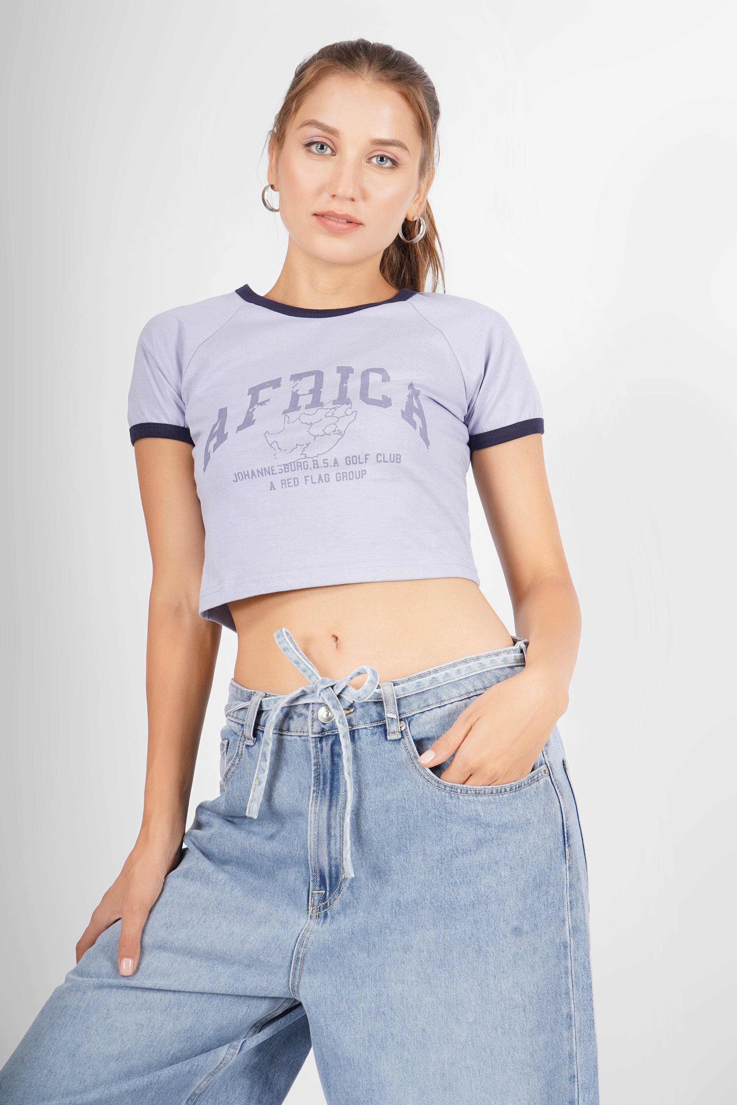 Africa - Vintage Crop T Shirt - Columbia Blue