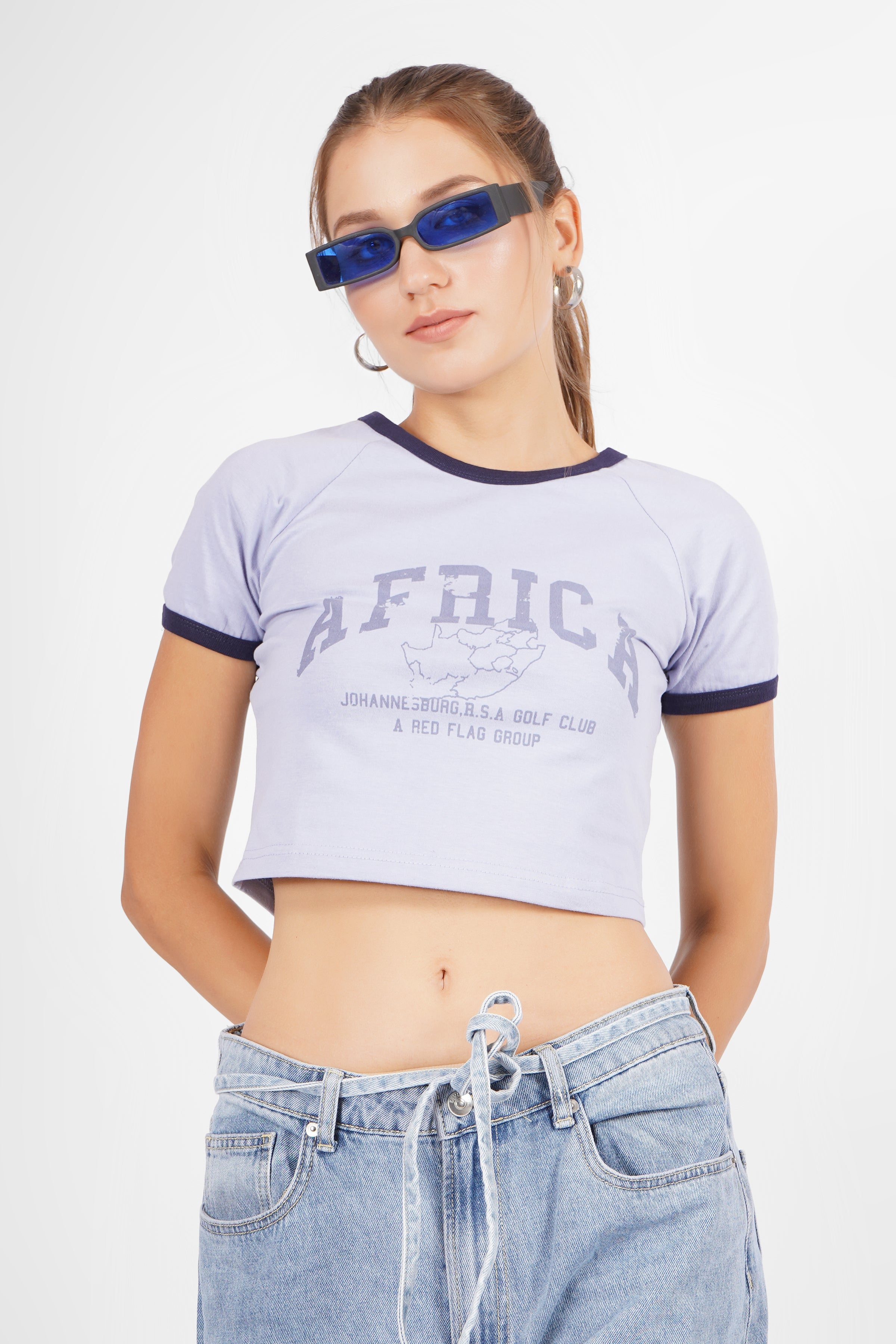 Africa - Vintage Crop T Shirt - Columbia Blue
