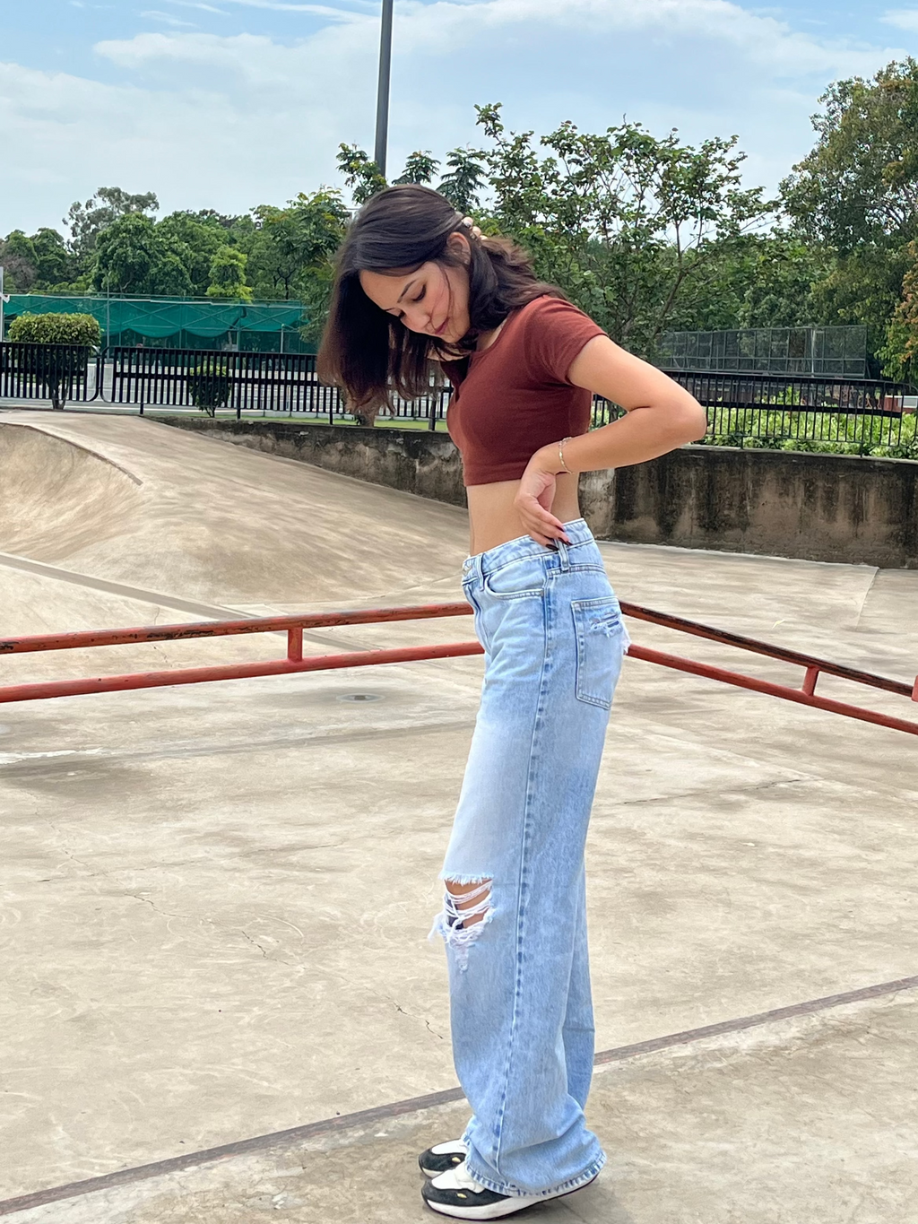 Buttoned Half Sleeve Crop Top - Chocolate Brown