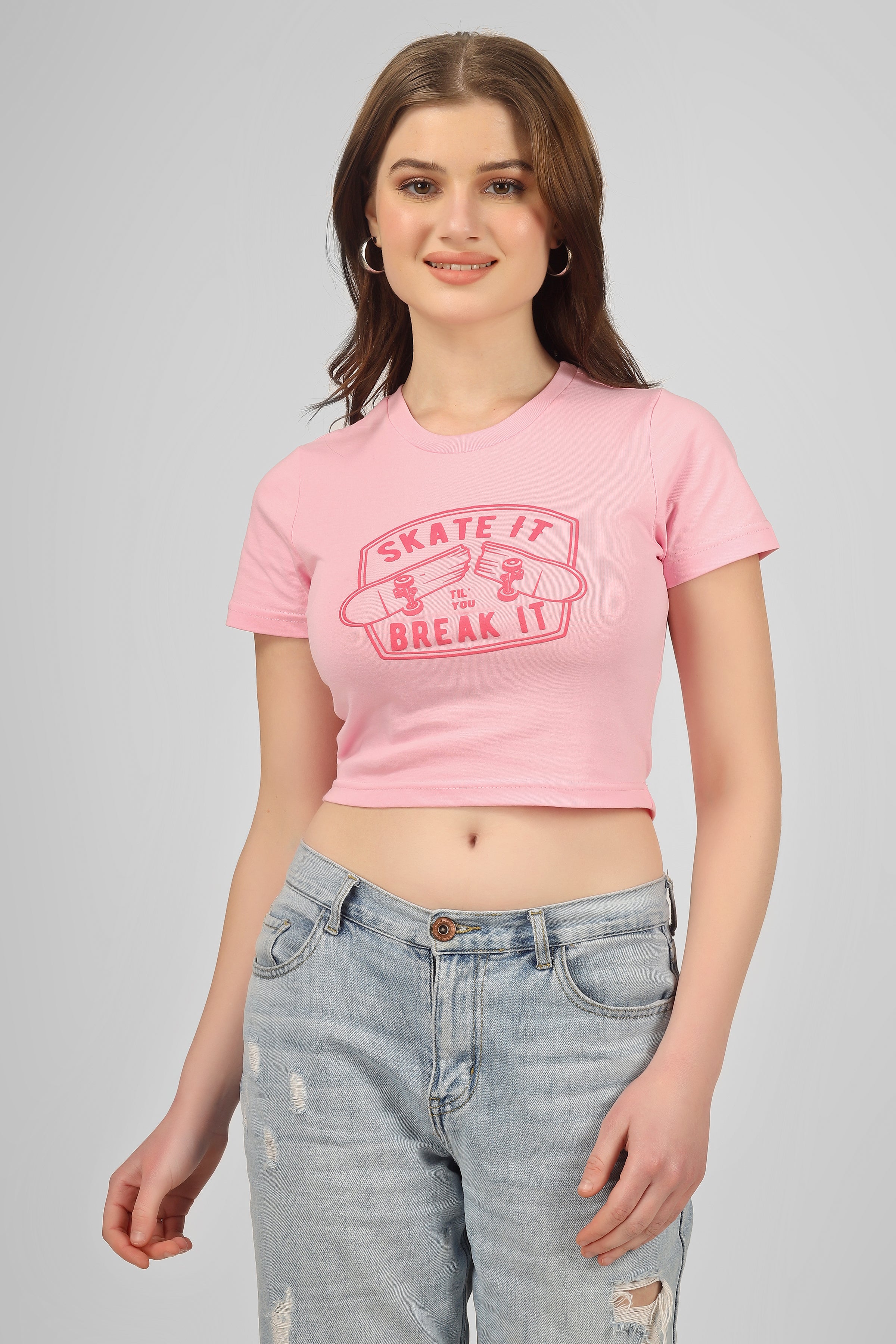 Skater - Crop T Shirt - Baby Pink