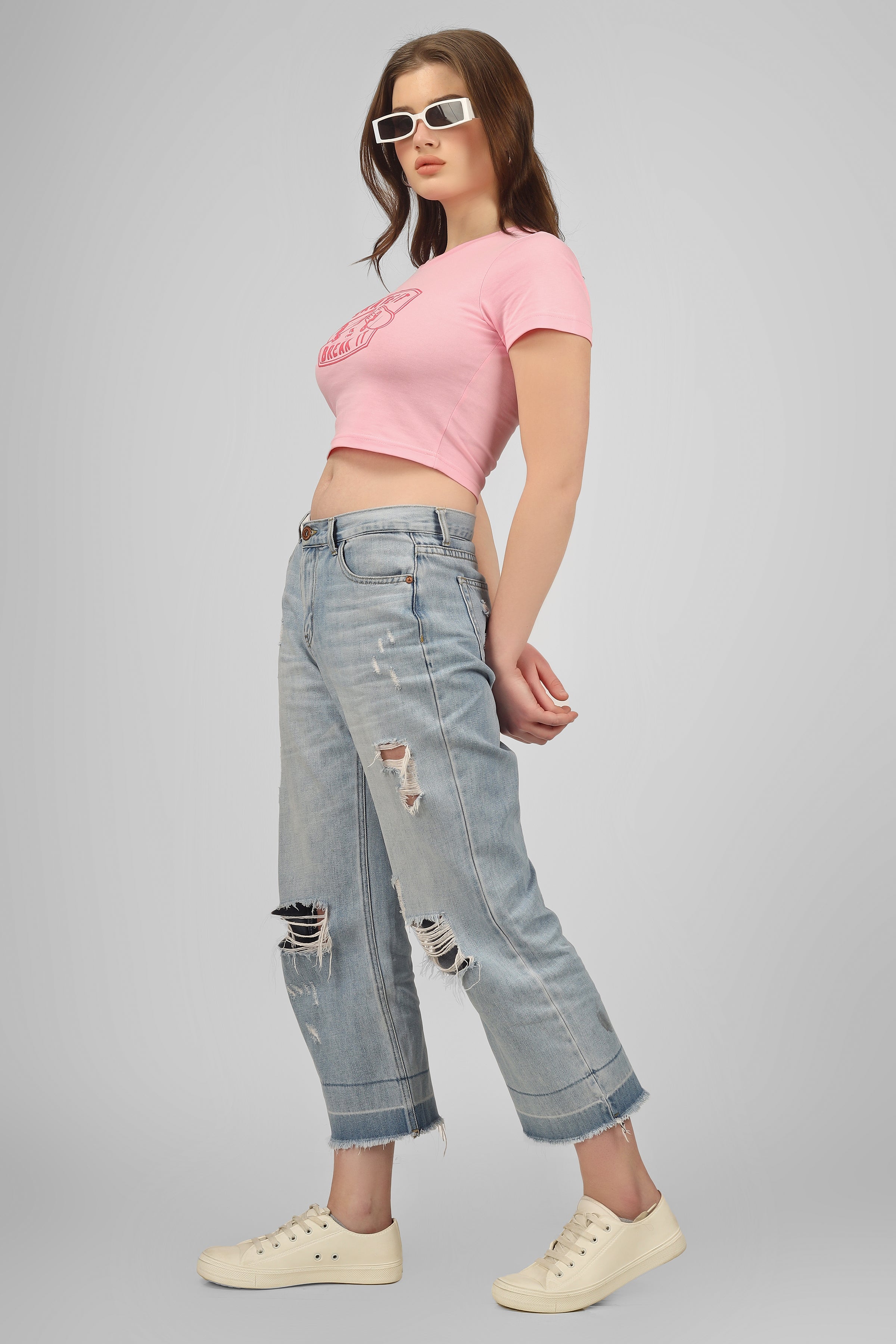 Skater - Crop T Shirt - Baby Pink
