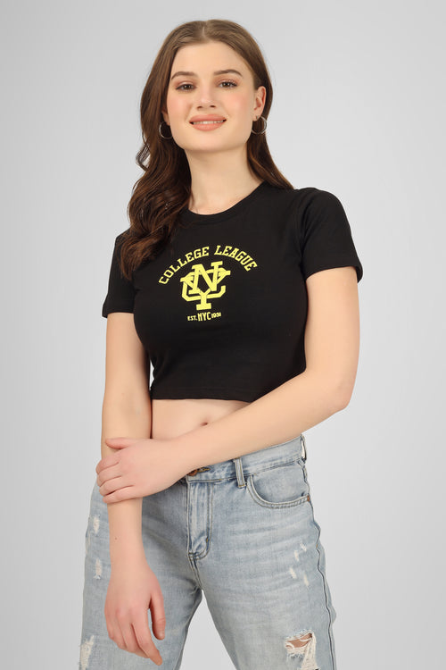 College League Crop T-shirt - Black