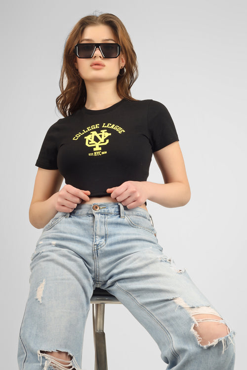 College League Crop T-shirt - Black