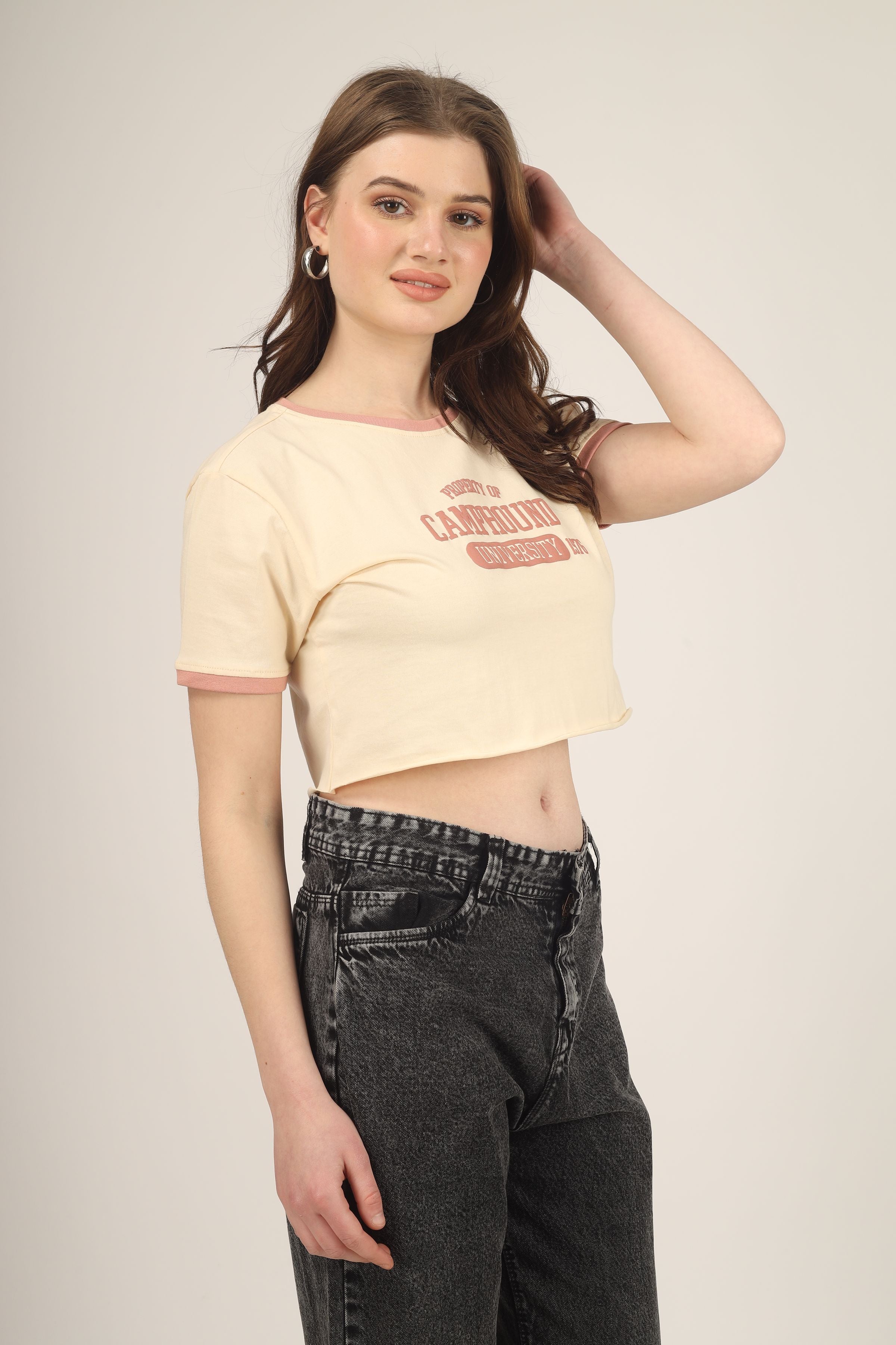 Varsity - Crop T Shirt - Peach