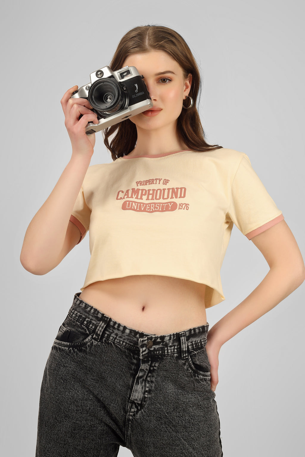 Varsity - Crop T Shirt - Peach