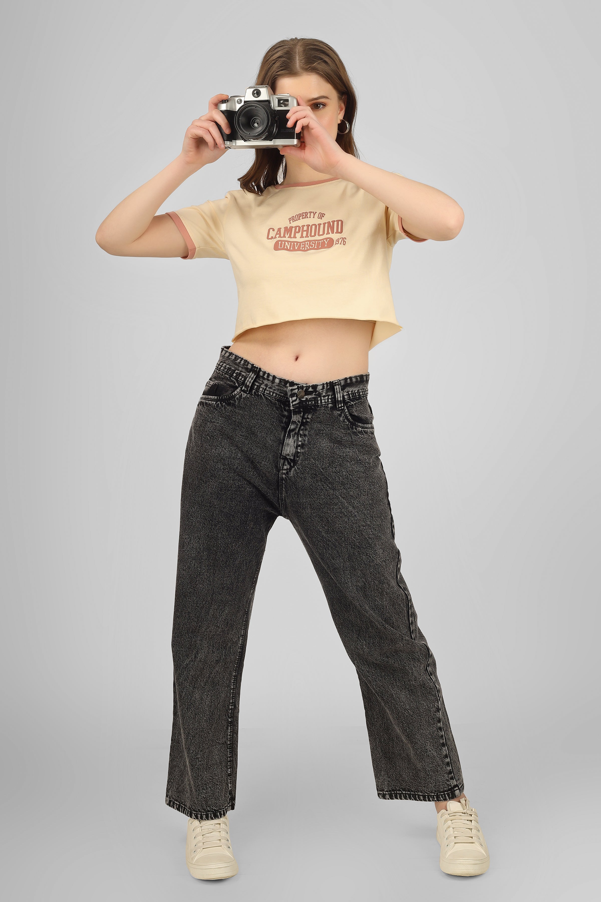 Varsity - Crop T Shirt - Peach